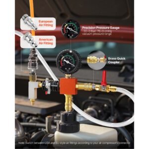 coolant pressure tester kit, 28pcs radiator vacuum refill kit with 4 adapters, universal fit, automotive cooling system pressure tester kit, with pressure pump & aluminum alloy purge filler