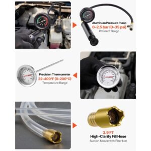 coolant pressure tester kit, 28pcs radiator vacuum refill kit with 4 adapters, universal fit, automotive cooling system pressure tester kit, with pressure pump & aluminum alloy purge filler