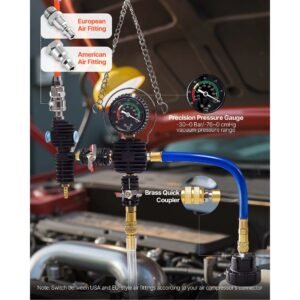 coolant pressure tester kit, 47pcs radiator vacuum refill kit with 3 metal adapters, universal fit, automotive cooling system pressure tester tool, with pressures pump & plastic filler