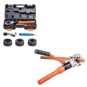 Copper Pipe Crimping Tool, Hydraulic Driven Pro Press Tool with 1/2", 3/4", 1" Jaws, Copper Tube Fittings Crimper for Narrow Spaces & Tee Fittings - with Pipe Cutter & Carrying Case