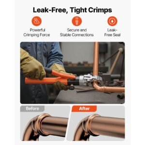 copper pipe crimping tool, hydraulic driven pro press tool with 1/2", 3/4", 1" jaws, copper tube fittings crimper for narrow spaces & tee fittings with pipe cutter & carrying case
