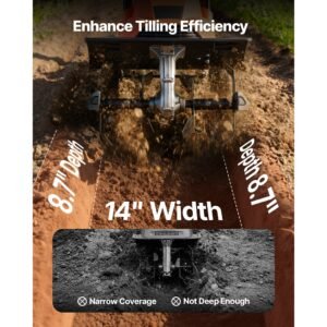 corded electric tiller, 14 inch tilling width garden rototiller, 10 amp motor heavy duty tilling machine, cultivator with steel tines and foldable handle, for lawn, yard, and gardening care