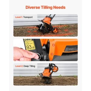 corded electric tiller, 14 inch tilling width garden rototiller, 10 amp motor heavy duty tilling machine, cultivator with steel tines and foldable handle, for lawn, yard, and gardening care