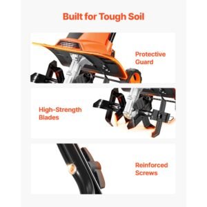 corded electric tiller, 14 inch tilling width garden rototiller, 10 amp motor heavy duty tilling machine, cultivator with steel tines and foldable handle, for lawn, yard, and gardening care