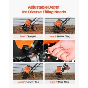corded electric tiller, 18 inch tilling width garden rototiller, 13.5 amp motor heavy duty tilling machine, cultivator with steel tines and foldable handle, for lawn, yard, and gardening care