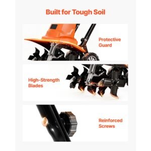 corded electric tiller, 18 inch tilling width garden rototiller, 13.5 amp motor heavy duty tilling machine, cultivator with steel tines and foldable handle, for lawn, yard, and gardening care