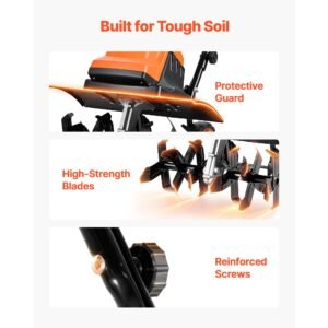 corded electric tiller, 18 inch tilling width garden rototiller, 15 amp motor heavy duty tilling machine, cultivator with steel tines and foldable handle, for lawn, yard, and gardening care