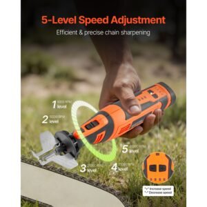 cordless chainsaw sharpener, 5 speed adjustable electric saw chain sharpener 5000 30000 rpm, rechargeable handheld chainsaw sharpening tool with 4 sharpening heads & angle guide attachment