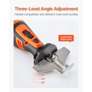 cordless chainsaw sharpener, 5 speed adjustable electric saw chain sharpener 5000 30000 rpm, rechargeable handheld chainsaw sharpening tool with 4 sharpening heads & angle guide attachment