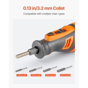 cordless chainsaw sharpener, 5 speed adjustable electric saw chain sharpener 5000 30000 rpm, rechargeable handheld chainsaw sharpening tool with 4 sharpening heads & angle guide attachment