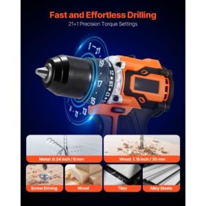 cordless drill driver, 1/2 inch metal chuck, brushless motor, dual speed variable, drill driver kit with lithium battery and charger, tool box, for wood and metal drilling, screw driving
