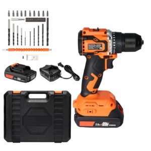 Cordless Drill Driver, 1/2 inch Metal Chuck, Brushless Motor, Dual-Speed Variable, Drill Driver Kit with Lithium Battery and Charger, Tool Box, for Wood and Metal Drilling, Screw Driving