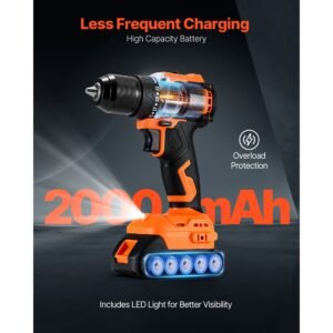 cordless drill driver, 1/2 inch metal chuck, brushless motor, dual speed variable, drill driver kit with lithium battery and charger, tool box, for wood and metal drilling, screw driving