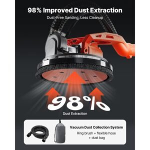 cordless drywall sander, 450w electric sander, popcorn ceiling removal tool with vacuum dust collection, 7 variable speed 0 1600 rpm, led light, foldable & extendable handle, 15 sanding discs