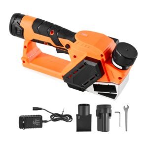Cordless Handheld Planer, 2-1/5-Inch Cut Width, 14500 RPM Electric Hand Wood Planer with 2 Ah 12V Lithium Battery, Brushless Motor, Adjustable Cut Depth, 2 Blades, for Woodworking Wood Chamfer