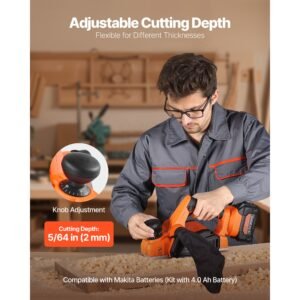 cordless handheld planer, 3 1/4 inch cut width, 15000 rpm electric hand wood planer with 4.0 ah 18v lithium battery, brushless motor, adjustable cut depth, dust collection bag, for woodworking