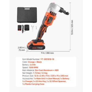 Cordless Metal Nibbler, with 18 V 2000 mAh Battery, 1200 RPM Brushless Motor, Electric Nibbler Metal Cutter with Plastic Carrying Case for Cutting Stainless Steel, Aluminum, and Copper Sheet