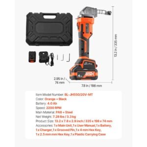cordless metal nibbler, with 20 v 4000 mah battery, 2200 rpm efficient brushless motor, electric nibbler metal cutter with plastic carrying case for cutting steel sheet and aluminum sheet