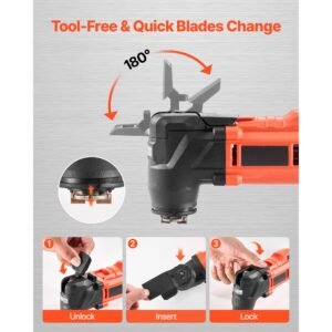 cordless oscillating tool, 20v multitool oscillating tool with 6 variable speeds 8500 17000 opm, 3.2° oscillating angle, 8pcs saw accessories & led work light (battery pack not included)