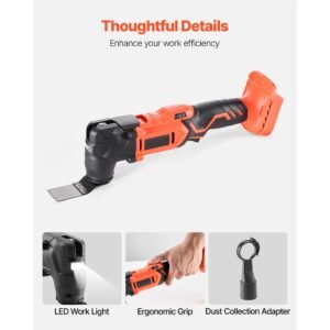 cordless oscillating tool, 20v multitool oscillating tool with 6 variable speeds 8500 17000 opm, 3.2° oscillating angle, 8pcs saw accessories & led work light (battery pack not included)