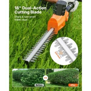 cordless pole hedge trimmer, 20v electric bush trimmer kit with 18 inch double edged steel blade, 74 94 inches telescoping design for high branches (2.0ah battery and fast charger included)