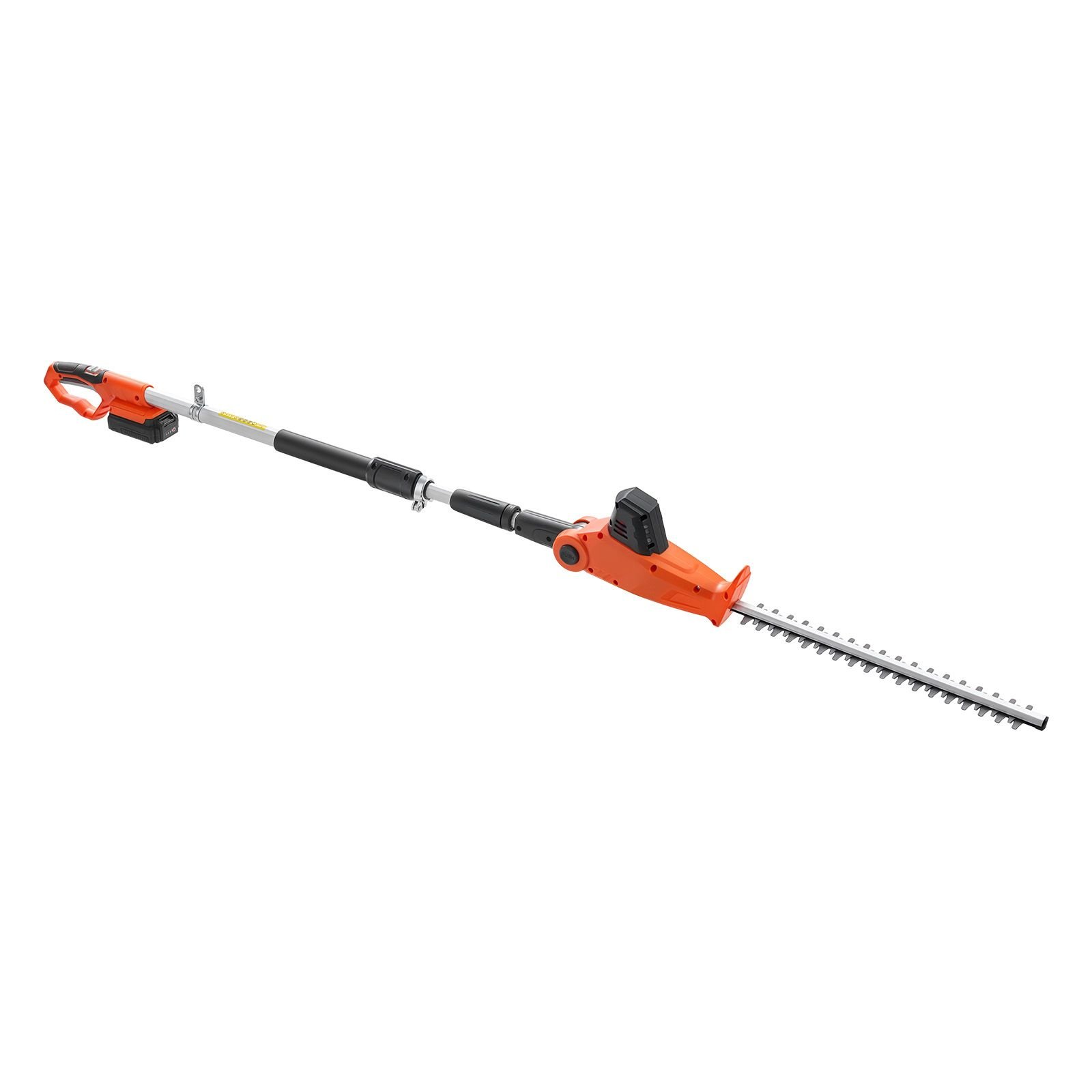 cordless pole hedge trimmer, 20v electric bush trimmer kit with 18 inch double edged steel blade, 74 94 inches telescoping design for high branches (2.0ah battery and fast charger included)