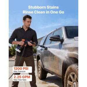 cordless pressure washer, 1200psi max portable pressure washer with brushless motor, dual batteries, 6 in 1 nozzle & water hose, 4 speed adjustable, handheld power cleaner for home garden patio