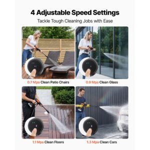 cordless pressure washer, 1200psi max portable pressure washer with brushless motor, dual batteries, 6 in 1 nozzle & water hose, 4 speed adjustable, handheld power cleaner for home garden patio