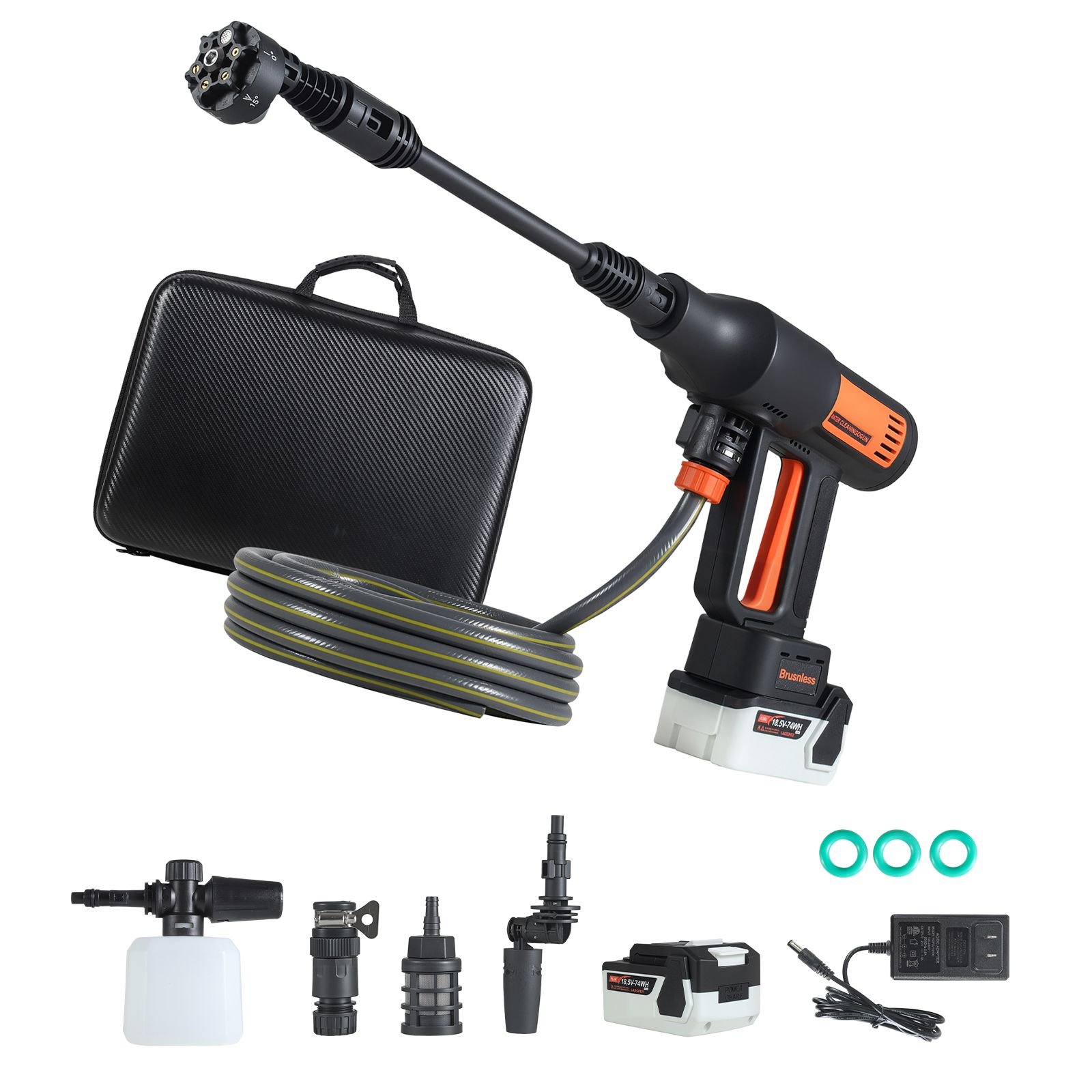 cordless pressure washer, 1200psi max portable pressure washer with brushless motor, dual batteries, 6 in 1 nozzle & water hose, 4 speed adjustable, handheld power cleaner for home garden patio