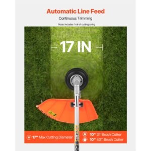 cordless string trimmer, 43 cc 2 stroke, gas powered weed wacker, 17" cordless grass trimmer, multi functional lawn edger with shoulder strap & 3t blade, weed eater for quick grass cleaning