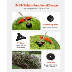 cordless string trimmer, 52 cc 2 stroke, gas powered weed wacker, 17" cordless grass trimmer, multi functional lawn edger with shoulder strap & 3t blade, weed eater for quick grass cleaning