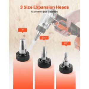cordless tube expander, 20v max electric tubing expansion tool for 1/2", 3/4", 1" pex a pipes, 22000rpm pipe expander with 3 expanding head, 2pcs 2ah battery, fast charger & carrying case