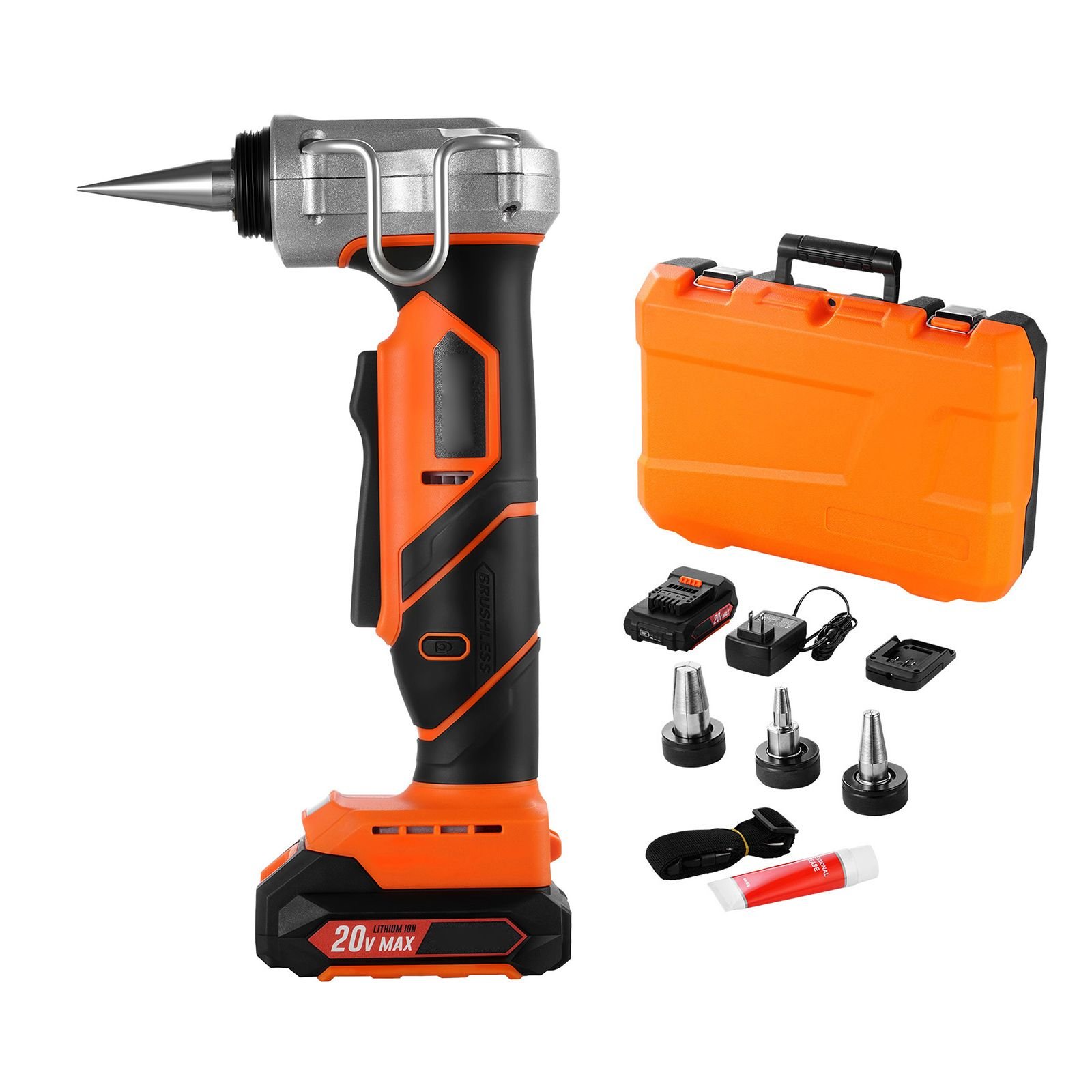 cordless tube expander, 20v max electric tubing expansion tool for 1/2", 3/4", 1" pex a pipes, 22000rpm pipe expander with 3 expanding head, 2pcs 2ah battery, fast charger & carrying case