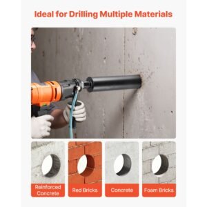 core drill bit, 3 1/2 inch diameter, 14 inch drilling depth, 1 1/4 in 7 internal thread, high precision welding technology, wet diamond core bit for reinforced concrete, bricks, and masonry