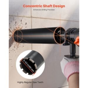 core drill bit, 3 1/2 inch diameter, 14 inch drilling depth, 1 1/4 in 7 internal thread, high precision welding technology, wet diamond core bit for reinforced concrete, bricks, and masonry