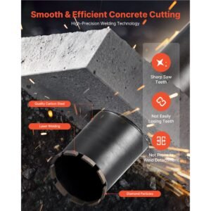 core drill bit, 4 1/2 inch diameter, 14 inch drilling depth, 1 1/4 in 7 internal thread, high precision welding technology, wet diamond core bit for reinforced concrete, bricks, and masonry