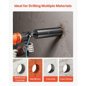 core drill bit, 4 inch diameter, 14 inch drilling depth, 1 1/4 in 7 internal thread, high precision welding technology, wet diamond core bit for reinforced concrete, red bricks, and masonry