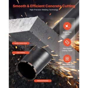 core drill bit, 4 inch diameter, 14 inch drilling depth, 1 1/4 in 7 internal thread, high precision welding technology, wet diamond core bit for reinforced concrete, red bricks, and masonry