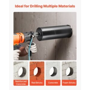 core drill bit, 5 inch diameter, 14 inch drilling depth, 1 1/4 in 7 internal thread, high precision welding technology, wet diamond core bit for reinforced concrete, red bricks, and masonry