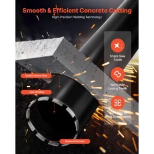 core drill bit, 5 inch diameter, 14 inch drilling depth, 1 1/4 in 7 internal thread, high precision welding technology, wet diamond core bit for reinforced concrete, red bricks, and masonry