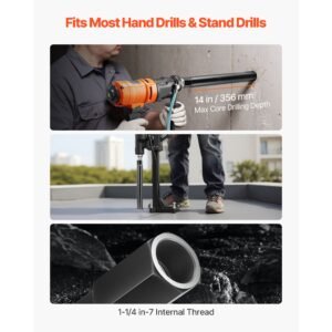 core drill bit, 6 pieces, 1/2/3/4/5/6 inch diameter, 14 inch drilling depth, 1 1/4 in 7 internal thread, high precision welding, wet diamond core bit for reinforced concrete, bricks, and masonry