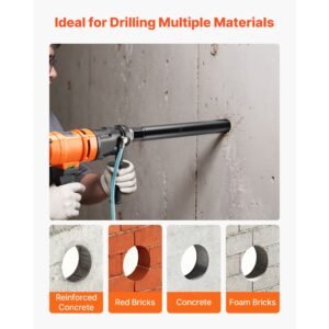 core drill bit, 6 pieces, 1/2/3/4/5/6 inch diameter, 14 inch drilling depth, 1 1/4 in 7 internal thread, high precision welding, wet diamond core bit for reinforced concrete, bricks, and masonry