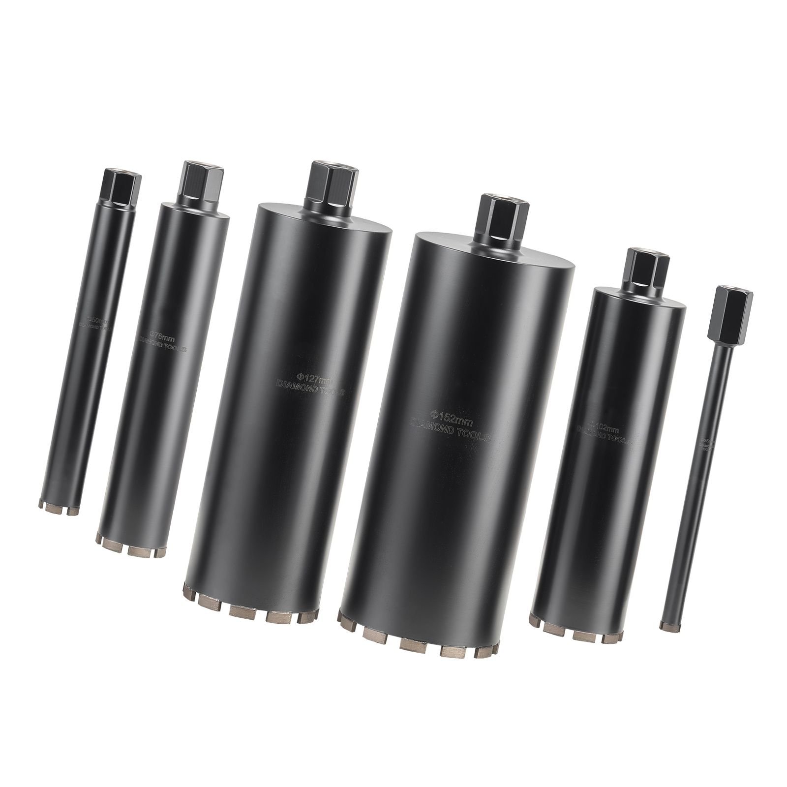 core drill bit, 6 pieces, 1/2/3/4/5/6 inch diameter, 14 inch drilling depth, 1 1/4 in 7 internal thread, high precision welding, wet diamond core bit for reinforced concrete, bricks, and masonry
