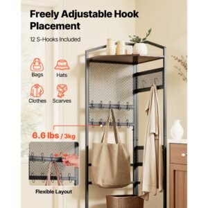 corner hall tree, 71.3 in coat rack with hooks, top shelf & steel frame, freestanding clothes shoes rack storage organizer with anti tip set, adjustable non slip feet for entrance closet office