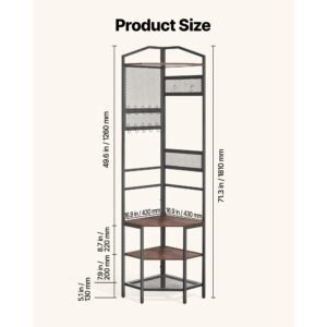 corner hall tree, 71.3 in coat rack with hooks, top shelf & steel frame, freestanding clothes shoes rack storage organizer with anti tip set, adjustable non slip feet for entrance closet office