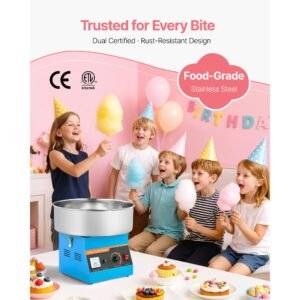 cotton candy machine commercial, 1000w electric candy floss maker, easy use with 15 inch stainless steel bowl and sugar scoop, makes hard candy for home kids birthday, family party, blue