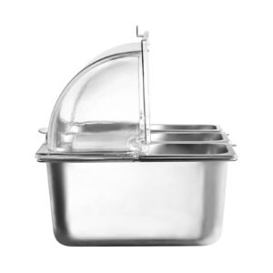Countertop Food Serving Display Container, 6 Pan Stainless Steel Food Serving Tray, Buffet Condiment Dispenser Display Rack with Clear Lid & 3 Freezer Boxes, for Restaurant Hotel Kitchen Party