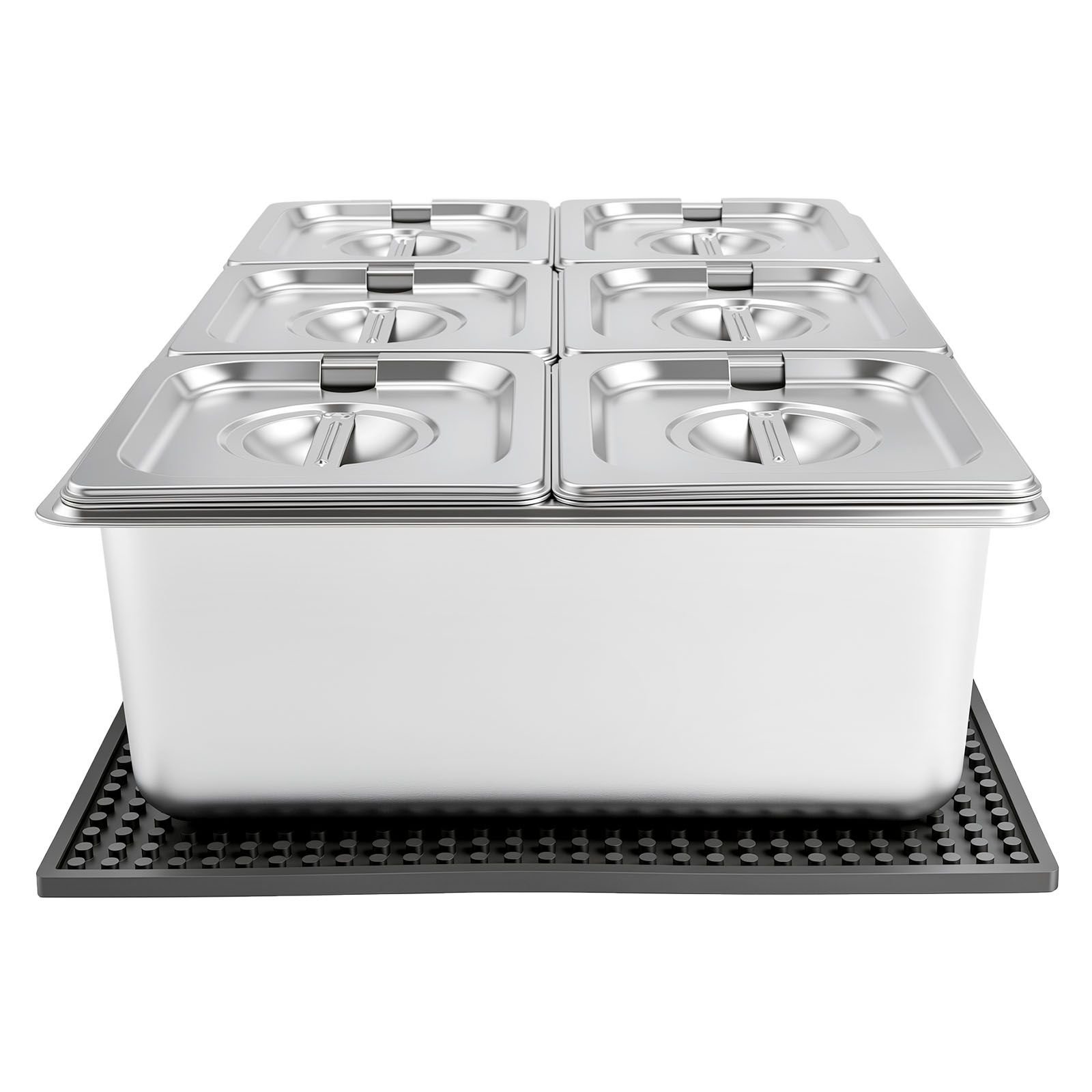 countertop food serving display container, stainless steel food salad server tray, buffet condiment dispenser, ice cooled rack with separate lid, for restaurant, hotel, party (6x1/6 pan)
