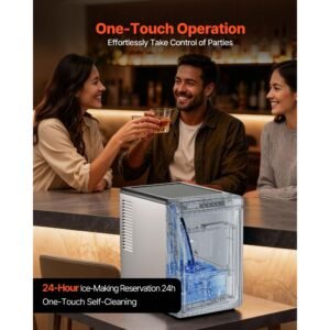 countertop ice maker, 22 lbs per day, self cleaning portable machine with tong, drawer style ice access, ice making machine with large square cubes, for home, kitchen, office, bar & party