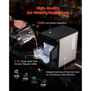 countertop ice maker, 22 lbs per day, self cleaning portable machine with tong, drawer style ice access, ice making machine with large square cubes, for home, kitchen, office, bar & party